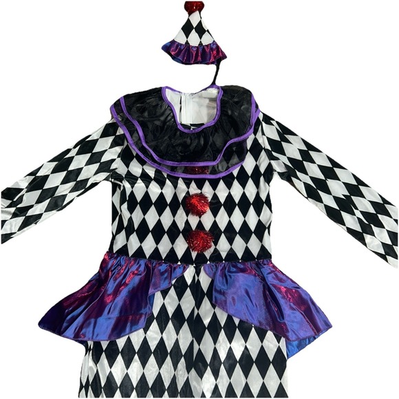Italian Harlequin Jester Carnival Clown Costume Youth Size 14-16 Black & White - Picture 6 of 10